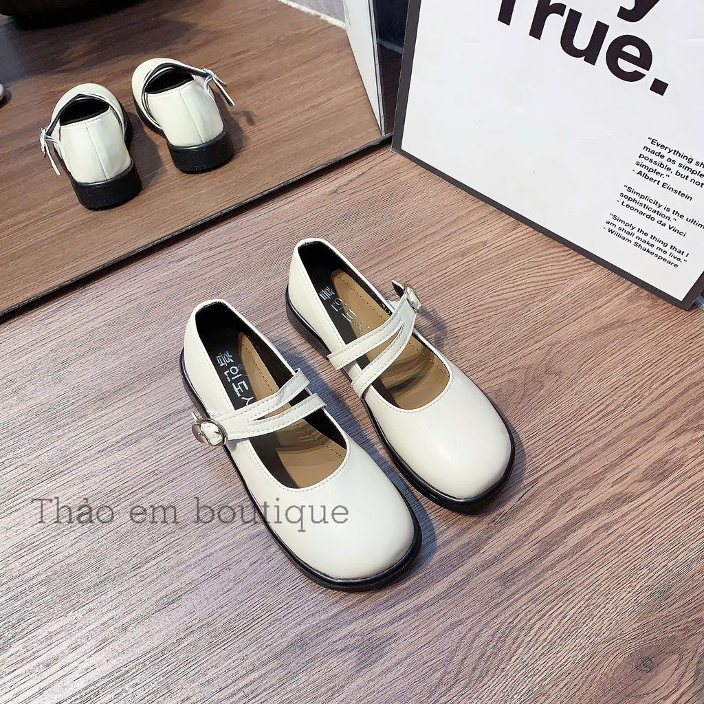 [Thảo Em - BB43 ] Giày búp bê lolita cách điệu 2 quai chéo cài khuy thời trang cao 1-2cm ( Full Hộp )