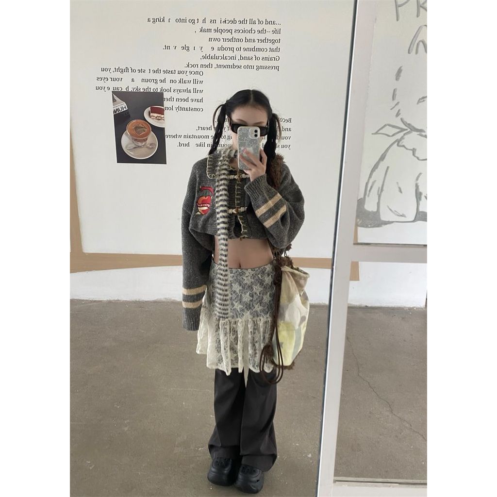 Milyfashion Slim-fit Slimer Look Layered Star Jacquard Ren Loose xếp li Drape Slimer Look Butt Rèm Ba lê Phong cách Y2K với quần loe