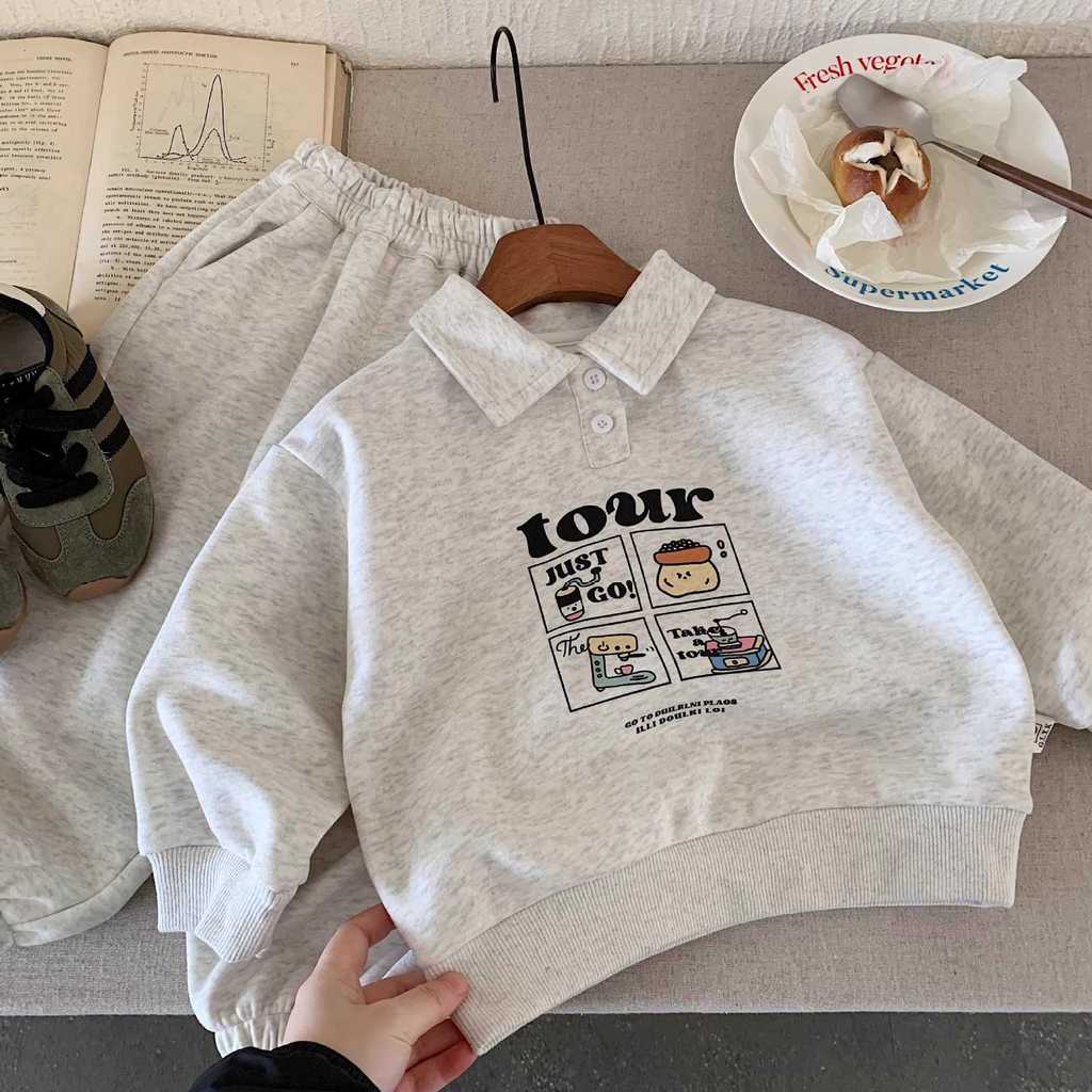 ​Bộ đồ áo thun trẻ em Bộ đồ hai mảnh Cotton mùa thu cỡ 80-150​ QBSW