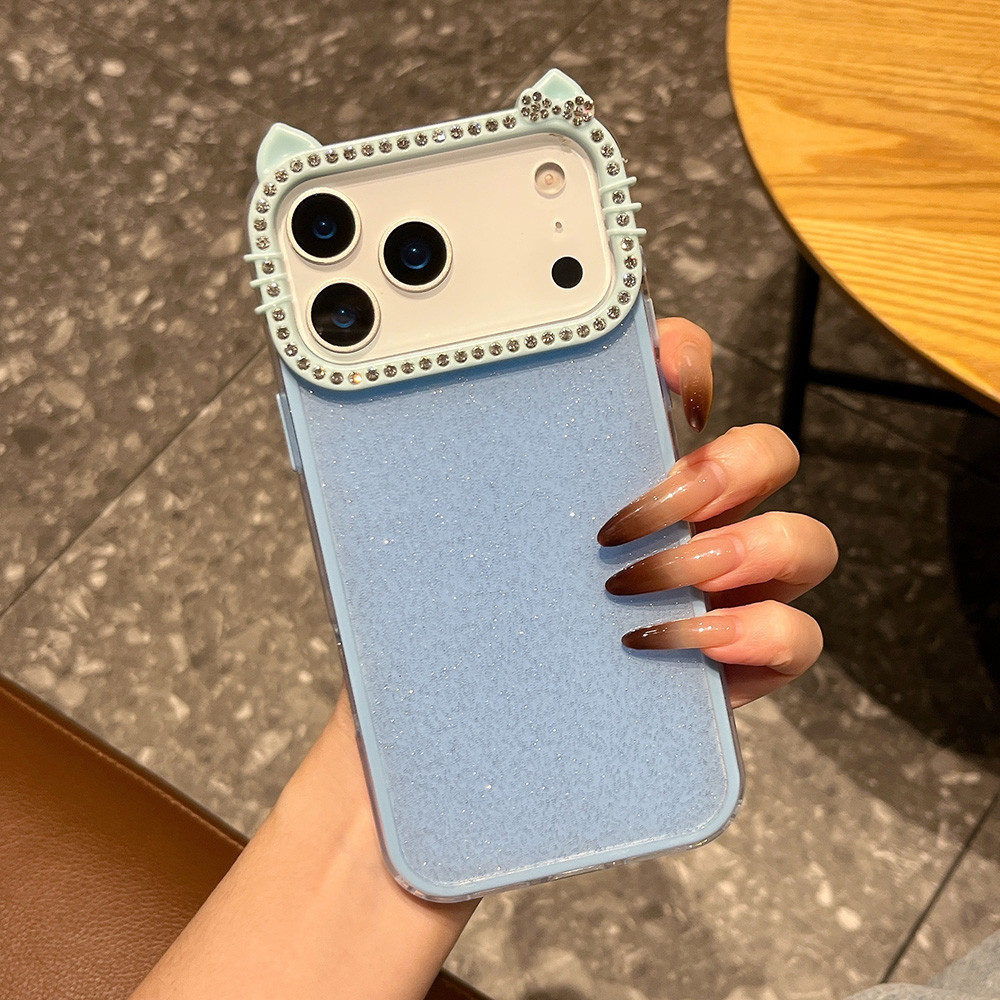 Ốp điện thoại Acrylic tai mèo kim cương lấp lánh 2 trong 1 cho iPhone 17 Pro Max 17 Air 16 Plus 15 14 13 12 11 Vỏ bảo vệ chống sốc