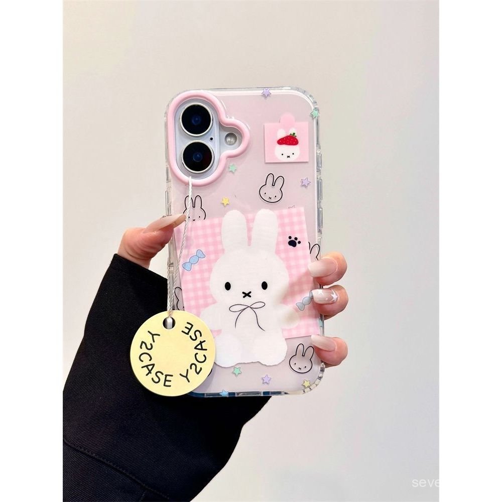 Ốp Điện Thoại Thích Hợp Cho iPhone 7 8 X XS XR XSMAX 11 12 13 14 15 16 17 Pro max Plus Air Pink Checked Candy Miffy Rabbit Chain Vỏ Bảo Vệ Chống Sốc Bao Gồm Tất Cả KLEB