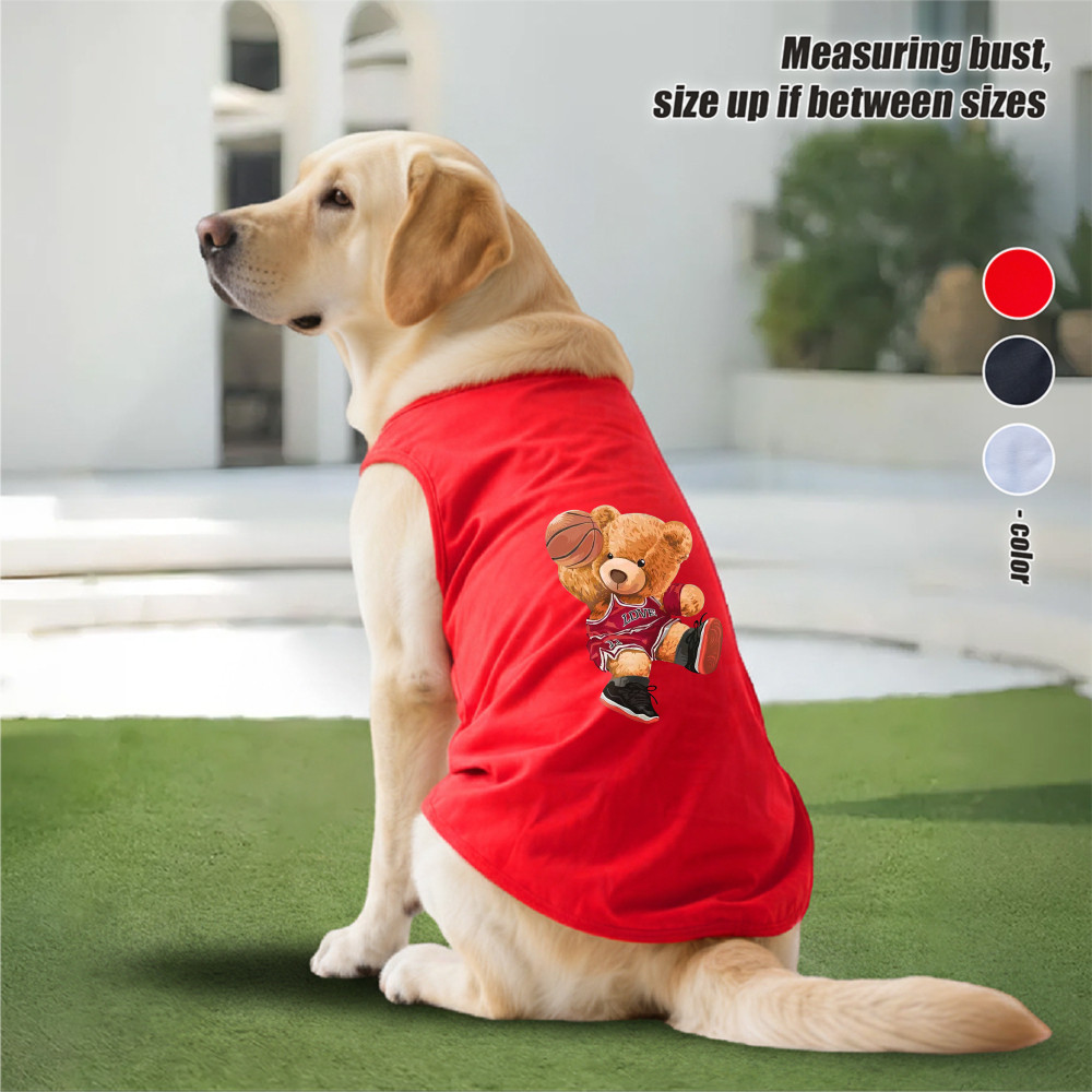 Áo vest chó lớn 3XL-6XL, in hình chú chó báo màu hồng hình gấu bóng rổ, phong cách chui đầu, có thể giặt được, chống dính, mềm mại và thoáng khí, dễ đeo và tháo rời