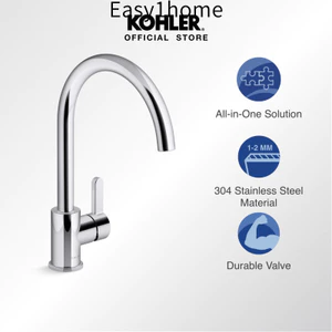 Bồn rửa chén bằng thép không gỉ KOHLER Lison Dual-Mount Self-Rimming & vòi bếp Atom với vòi xoay, K-26958