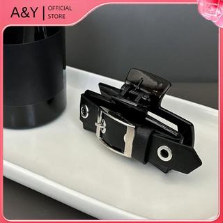 Kẹp tóc cá mập lớnpunk style, da PU, màu trơn thiết kế rỗng dành cho nữ