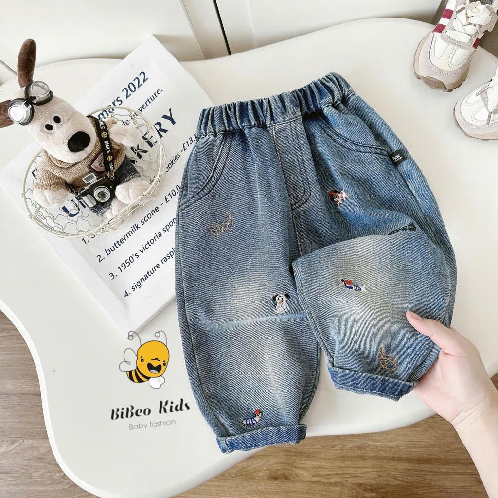 [BiBeo Kids] QUẦN JEAN THÊU HÌNH CÚN CHO cho bé trai bé gái,Quần jean cho bé trai,bé gái