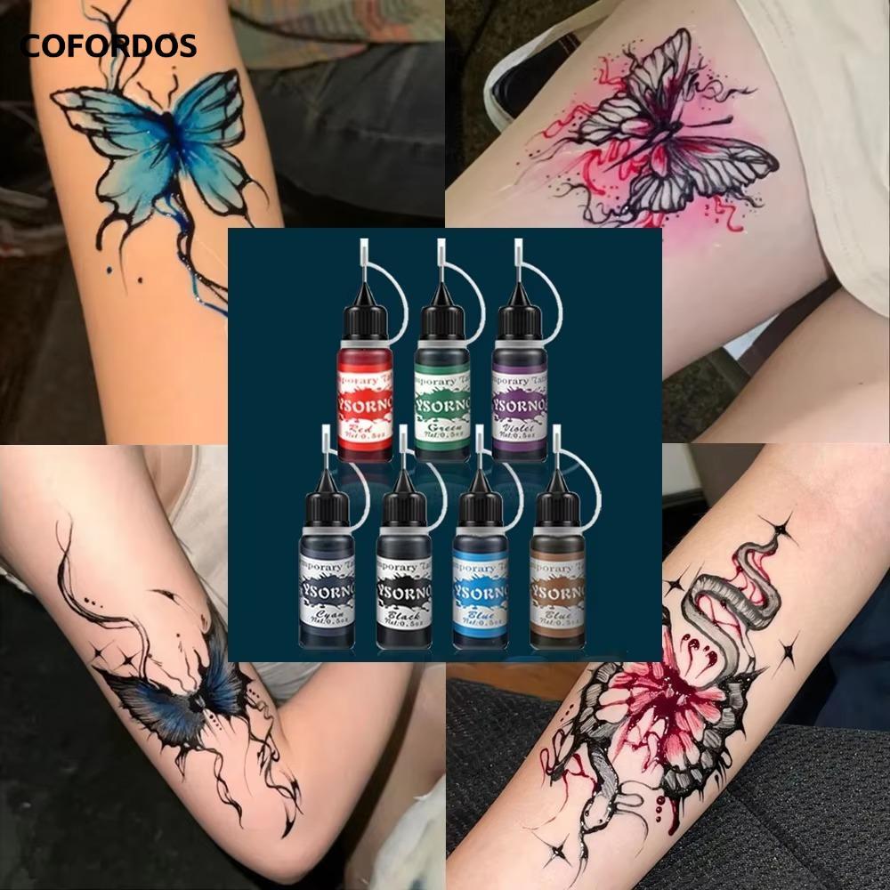COFORDOS Mực xăm tạm thời, Đồ trang điểm DIY Mực thông thường giả bán vĩnh viễn, 10ml Body Art Gloss Tint Paint Màu vẽ tay Kem xăm