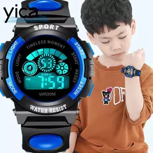 Đồng hồ kỹ thuật số trẻ em YICA, Đồng hồ điện tử trẻ em chống sốc phát sáng, Đồng hồ đeo tay LED nhẹ cho bé trai và bé gái