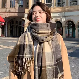 HNKMP Phong Cách Hàn Quốc sel Thi Khăn Giữ Nhiệt Nữ Mùa Đông Kẻ Sọc In Khăn Choàng Dài Ấm Áp Phụ Kiện Trang Phục.