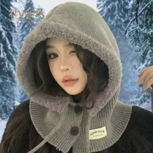 PNPIA- Mũ Balaclava cổ giả dây rút dành cho nữ, Mũ bảo vệ mặt dệt kim ấm áp ngoài trời Ne, để bảo vệ lạnh mùa đông