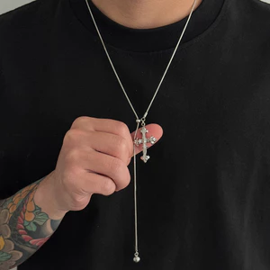 Vòng cổ mặt dây chuyền chéo bạc Unisex - Gothic Hip-Hop - Dây chuyền mỏng có thể điều chỉnh 71-80cm - Trang sức hợp kim nhẹ