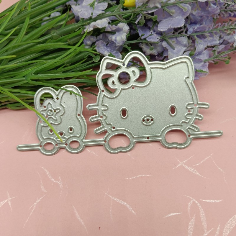 Hello Kitty Hoạt Hình Kim Loại Thép Carbon Cắt Khuôn DIY Vải Album Ảnh Thiệp Chúc Mừng Cắt Chết Giấy Thủ Công Sổ Lưu Niệm Dập Nổi Khắc Bản Mẫu