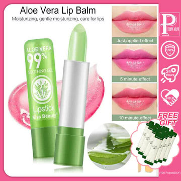 Kiss Beauty Aloe Vera Nhiệt Độ Tự Nhiên Đổi Màu Son Môi Ẩm Son Dưỡng Môi Lipbalm Son Dưỡng Môi Lâu Dài Nuôi Dưỡng Môi Trang Điểm 100% Thiên Nhiên (M2B-P4)
