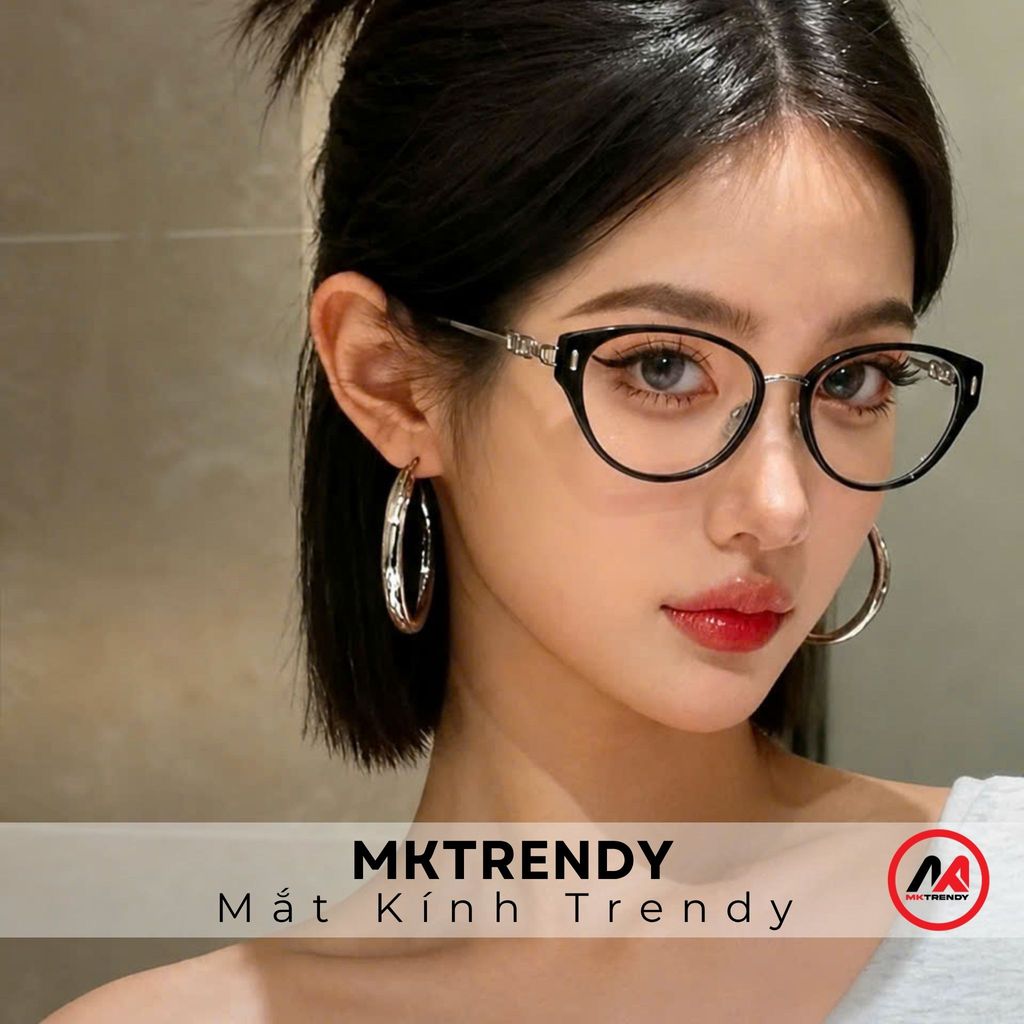 Gọng kính mắt mèo nữ MKTRENDY gọng kim loại chống ánh sáng xanh chống tia UV thời trang K23