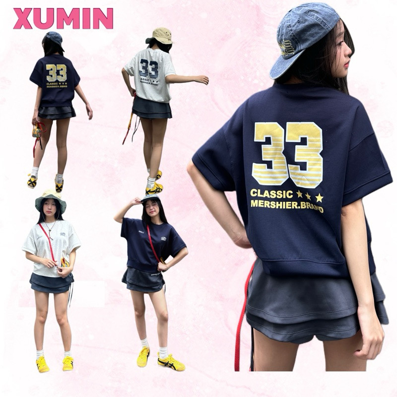 Áo Thun Boxy Xu Min Min - Chất Umi Hàn, Dáng Rộng Unisex, Phong Cách Đường Phố - In Hình Số "33" - 2 Mặt