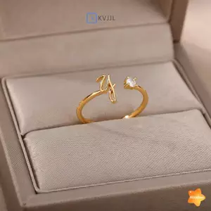 Nhẫn Chữ Cái Nhỏ Ban Đầu Dành Cho Nữ Thép Không Gỉ Chữ A-Z Nhẫn Có Thể Điều Chỉnh Nữ Giáng Sinh Thẩm Mỹ Trang Sức Mới