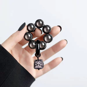 Vòng tay Obsidian tự nhiên với bùa múa sư tử - Hạt vàng / bạc - Hạt cầu nguyện cầm tay phong cách mới dành cho nam và nữ