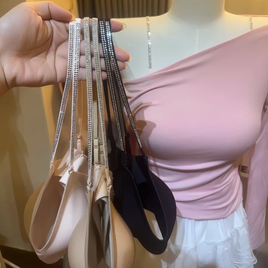 Áo Bra Top Nữ Đính Đá Có Đệm Ngực Cố Định Không Gọng | Áo Hai Dây Cổ Yếm Hở Lưng Dây Chéo Lưng Đẹp Nâng Ngực Tự Nhiên Dành Cho Ngực Nhỏ | Áo Croptop Ôm Dáng Mềm Mại Co Giãn Thoáng Khí Mặc Ngoài Hoặc Làm Áo Lót Phong Cách Hàn Quốc