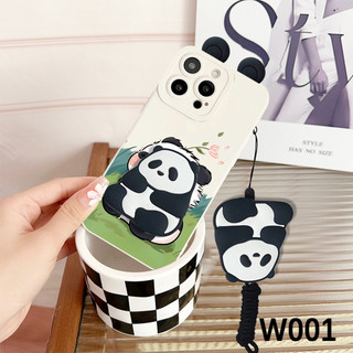 Ốp Điện Thoại Gấu Trúc Tai kawaii Dễ Thương Cho OPPO A6 A5 A3 Pro A5M A3X A5X A58 A78 A38 A18 A79 A59 A60 A80 A40 A40M Ốp Lưng Có Dây Giá Đỡ