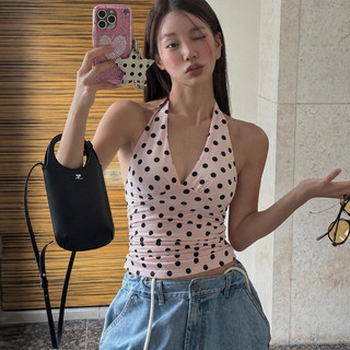 Nova-Dây áo vest nữ màu hồng chấm bi, thoáng mát phù hợp mùa hè vàwear tại bãi biển