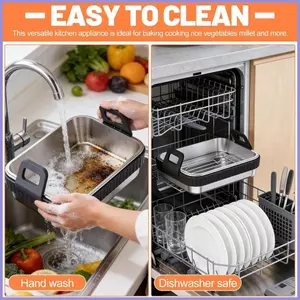 Chảo chiên không khí cho lò nướng Chống dính chịu nhiệt có tay cầm bằng silicon Chảo nướng bằng thép không gỉ cho gia đình mueadsyvn