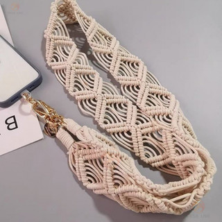 Dây Điện Thoại Di Động Phong Cách Retro Rỗng Dệt Tay Mạnh Mẽ Chống Mất Đeo Ngang ins Vỏ Điện Thoại Túi Dây Đeo Rộng