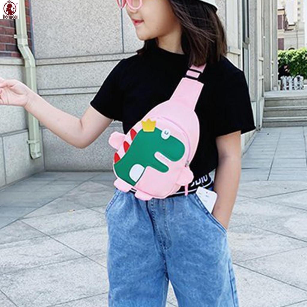 Túi đeo ngực trẻ em Túi đeo chéo Túi đeo chéo hình khủng long hoạt hình Kawaii có khóa kéo cho du lịch ngoài trời hàng ngày