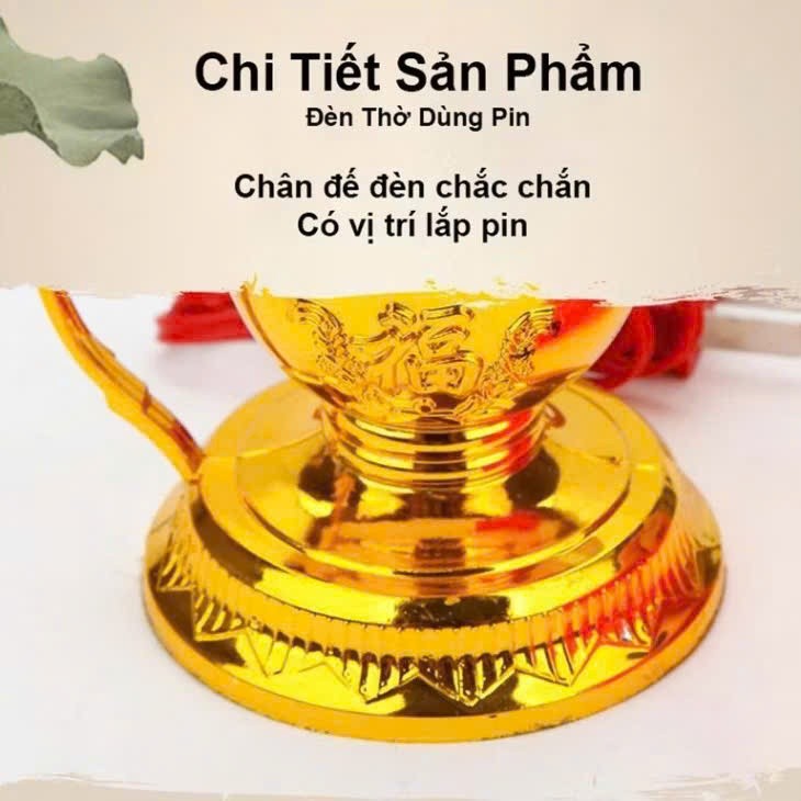 Đèn Thờ Vĩnh Cửu Sử Dụng Pin, Đèn Để Lên Bàn Thờ Trang Nghiêm Tôn Kính, Bóng Led Tiết Kiệm Pin, Dáng Đèn Dầu Thời Xưa