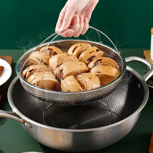 Khay Xửng Chõ Hấp Inox Có Chân Đế, Chiên, Đựng Thực Phẩm Khay Đa Năng Cho Nhà Bếp