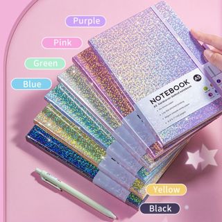 Sổ tay tạp chí long lanh HIGHVIEWLS, Sổ tay Notepad A5 Bling, 192 trang lót Sparkle College Ruled Hardcover Notebook dành cho nữ