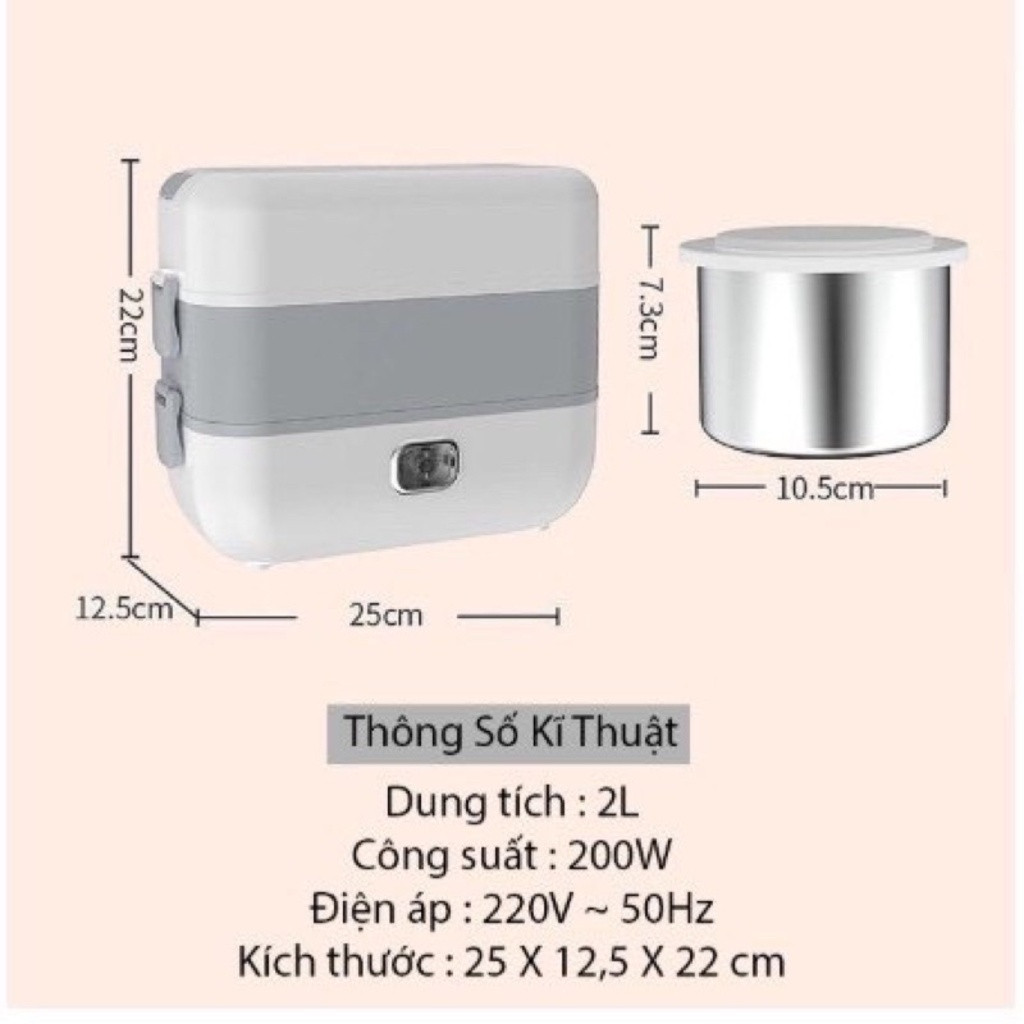 Hộp Cơm Cắm Điện Văn Phòng 2 Tầng 4 Bát Inox Hâm Nóng, Giúp Giữ Nhiệt, Nấu Chín Thức Ăn Tiện Lợi