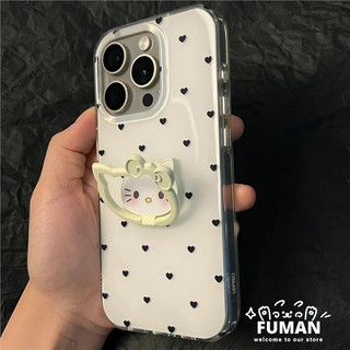 Vỏ Trái Tim Đen Dễ Thương Cho OPPO A76 A74 A73 A58 A58x A56 A56s A55 A55s, A54s A53 A53s A38 A36 A35 A33 A31 A32 4G 5G Phim Hoạt Hình Kitty Đứng Kem Chống Sốc Mặt Sau Trắng