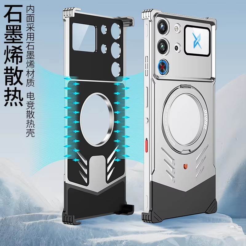 Hợp Kim Nhôm Không Khung Dành Cho ZTE Nubia Red Magic 10 11 Pro + 10 Pro PIus Case Capa Tản Nhiệt Xoay Vòng Giá Đỡ