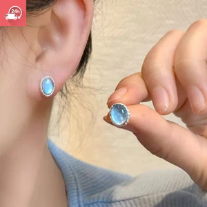 Bông tai không gây dị ứng hình bầu dục màu xanh tươi