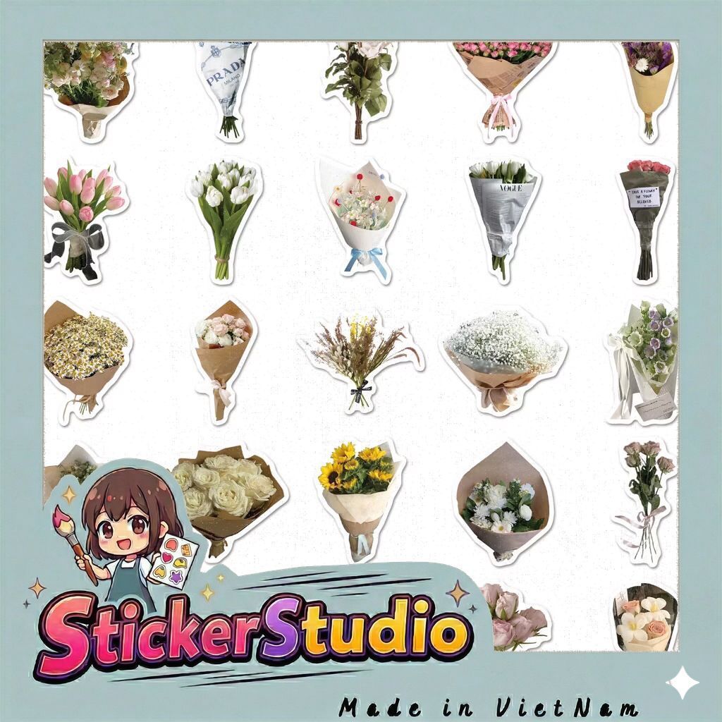 sticker bó hoa xinh tươi