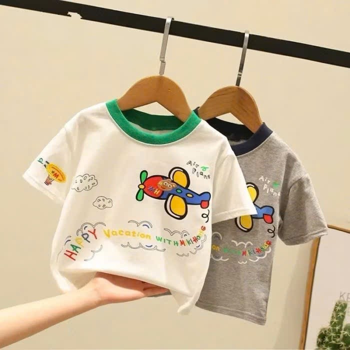Aó Thun Bé Trai - Bé Gái Máy Bay QC52 K.Kid Áo Phông Chất Cotton Mềm Mát Size 8-20kg