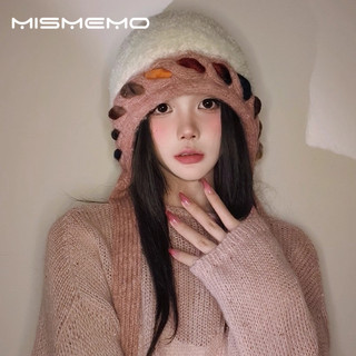 MISMEMO Hàn Quốc Dễ Thương Sang Trọng Mũ Nữ Mùa Đông Chống Lạnh Thể Hiện Mặt Nhỏ Ấm Bảo Vệ Tai Mũ Dệt Kim Dày