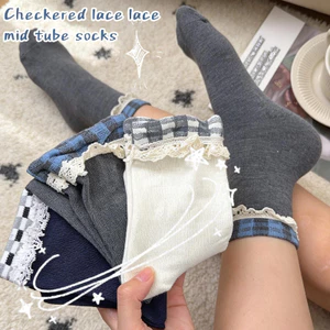 1-3 đôi Vớ kẻ sọc cổ điển mùa xuân thu, tất ren ca rô giữa bắp chân dành cho nữ, hẹn hò làm việc, thoáng khí với thiết kế đàn hồi