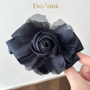 100% Real Shot Satin Flower Banana Clip Phong cách ngày lễ Kẹp tóc đuôi ngựa
