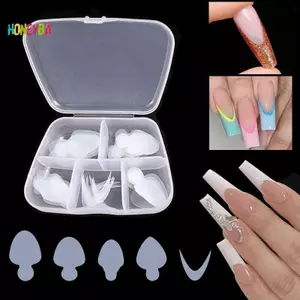 < Honeyba > 60 Miếng đệm silicon mềm có thể tái sử dụng Stencil Pháp Stencil Nail Art Extension Duet System Hình thức kép Công cụ xây dựng móng tay Pháp Đẹp