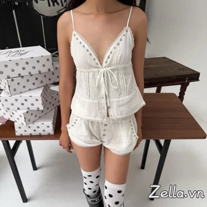 Bộ trang phục 2 món mùa hè dành cho nữ Bộ Áo hai dây không tay + Quần short lưng co giãn