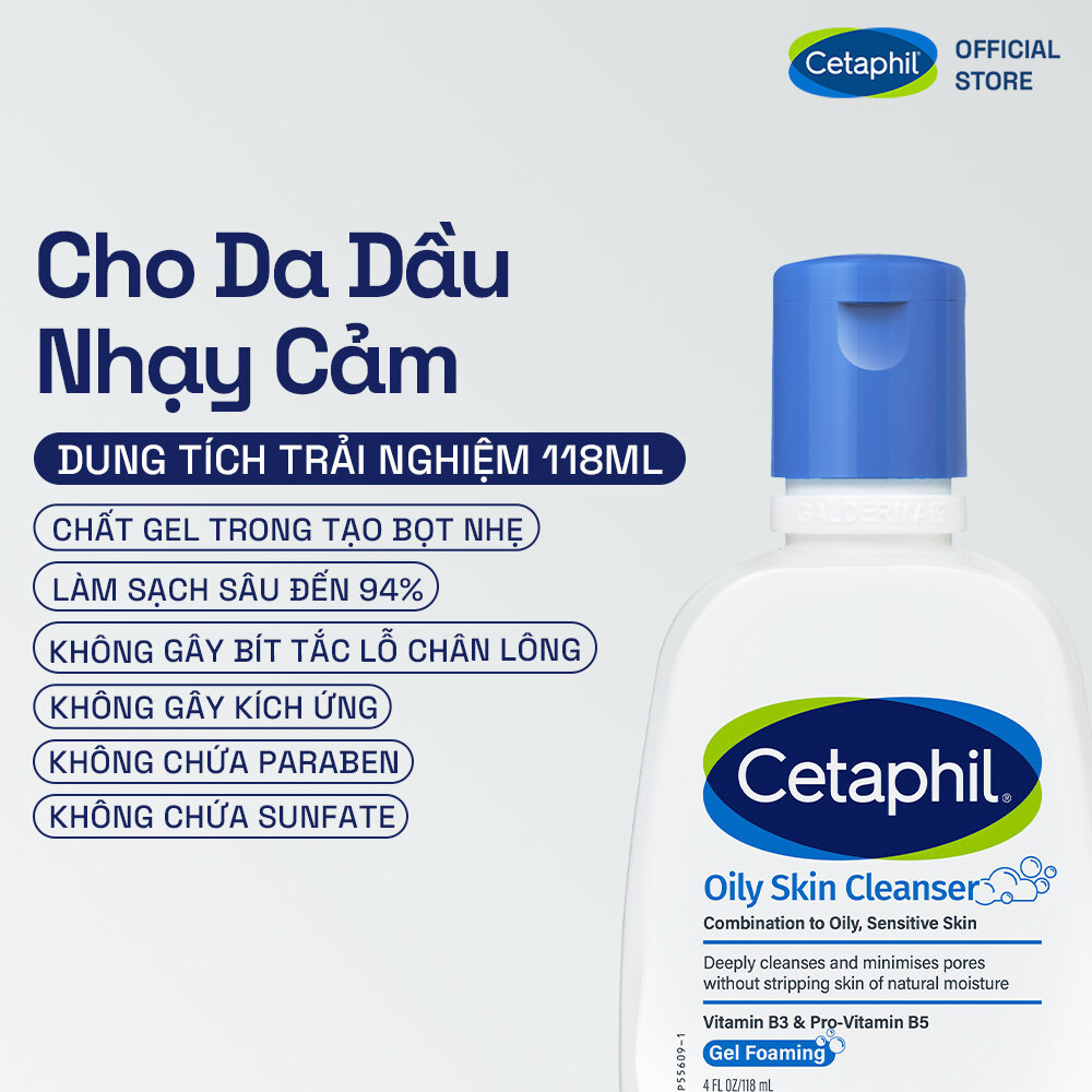[LIVE] Sữa rửa mặt dịu lành cho da dầu nhạy cảm CETAPHIL OILY SKIN CLEANSER 118ML