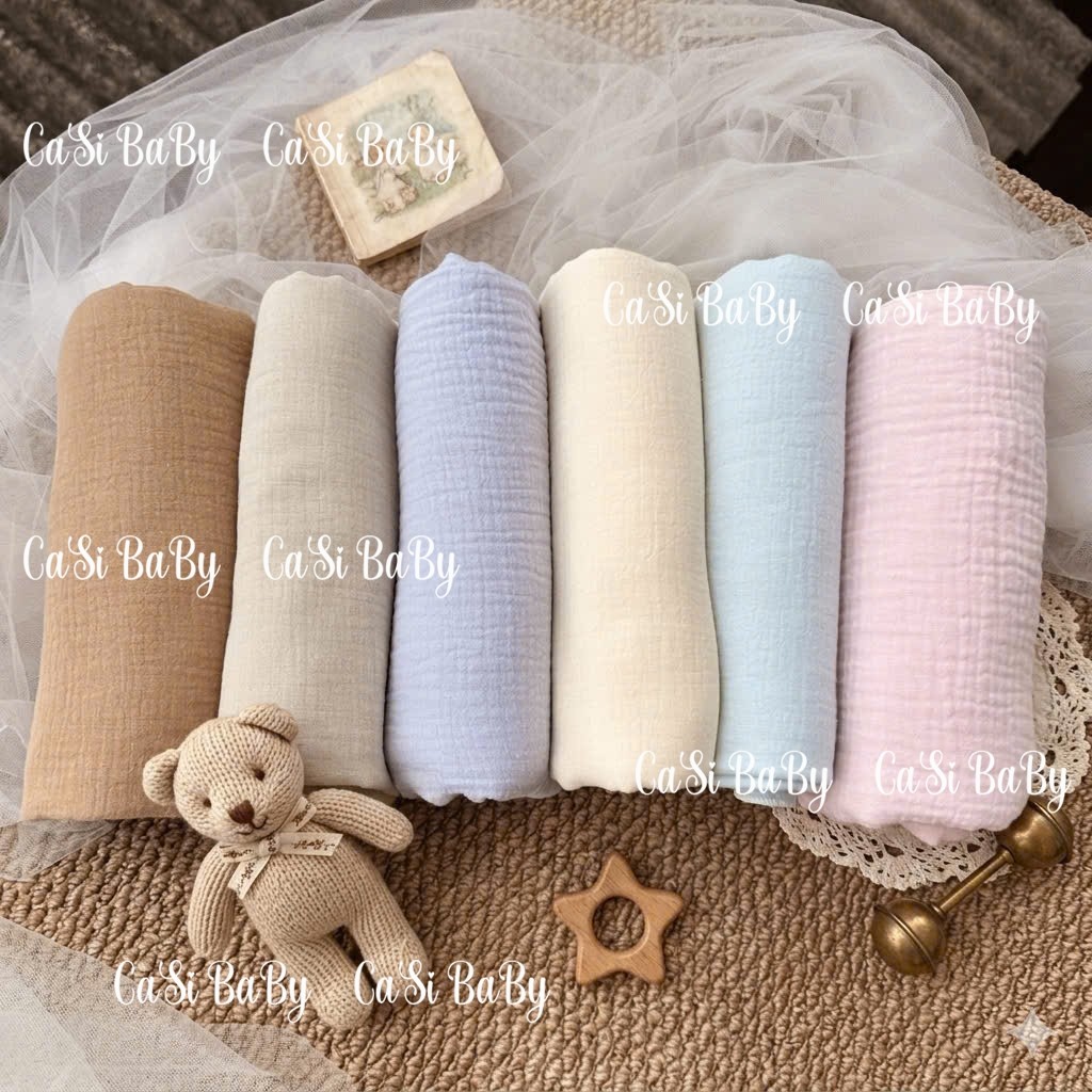 Khăn tắm cho bé sơ sinh 4 lớp bông tự nhiên 70x90cm màu trơn pastel mềm thoáng không bụi vải CaSi BaBy
