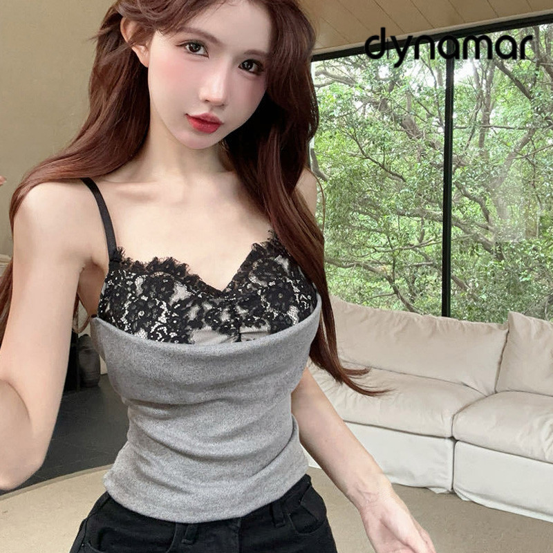 【dynamar】Áo hai dây ren phối họa tiết gợi cảm dành cho nữ, thiết kế độc đáo, hở lưng đẹp