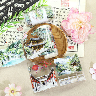 JIANWU 80mm * 200cm Vintage Núi Sông Tháp Vật Liệu Phong Cảnh Cắt Băng Thêu Sò PET Sáng Tạo DIY Tạp Chí Văn Phòng Phẩm