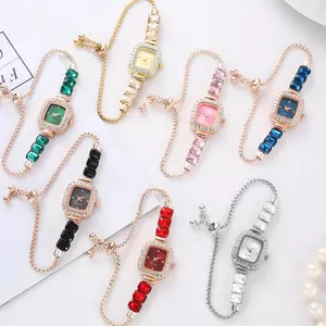 2025 Thời Trang Màu Trơn Cubic Zircon Dây Đeo Kim Cương Vuông Đồng Hồ Điều Chỉnh Miễn Phí Vòng Tay Đồng Hồ 26.5.15