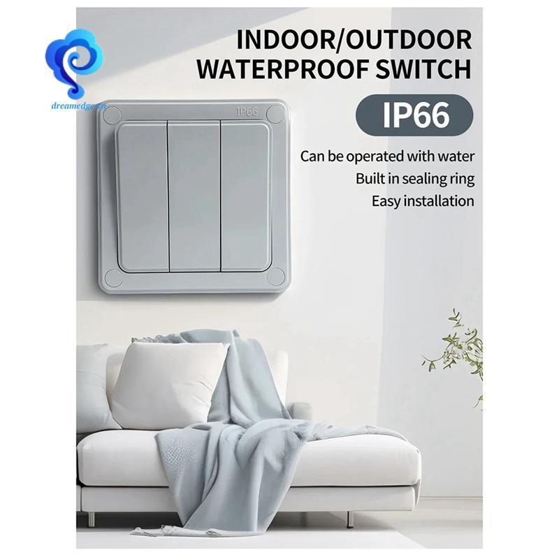 [dreamedge] Dành Cho Sân Vườn Gia Đình Tương Thích IP66 Công Tắc Đèn Tường Ngoài Trời 2 Chiều Chống Nước 1 / 3 Gang Nút Nhấn Công Tắc Nguồn 16A Chống Bụi 3-Gang