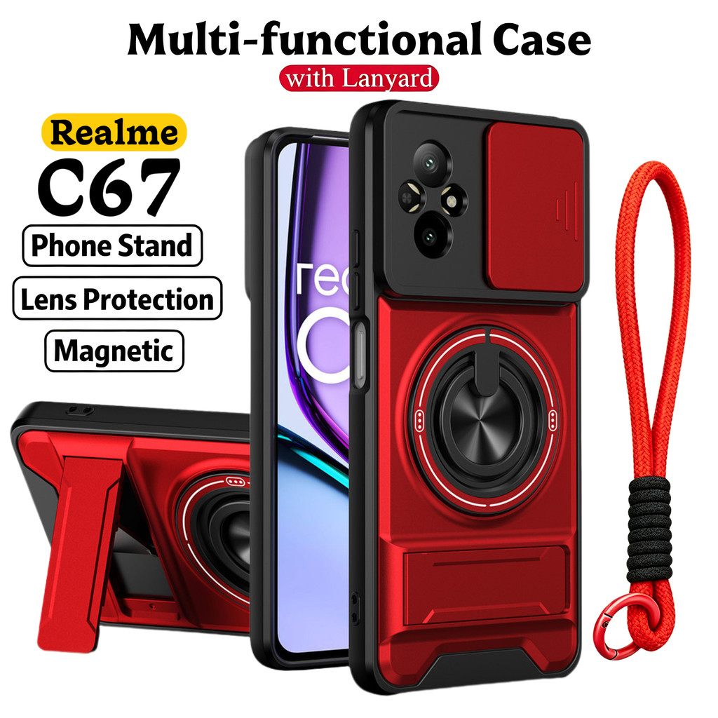 Ốp Điện Thoại Đa Năng Sang Trọng Thích Hợp Cho Realme C67 C71 C83 C85 4G 5G Dây 360°Giá đỡ vòng có vỏ máy ảnh Vỏ bảo vệ toàn diện chống sốc