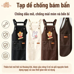 Tạp dề denim cotton, họa tiết dễ thương, thiết kế túi lớn, chống thấm nước, bền và chống dầu