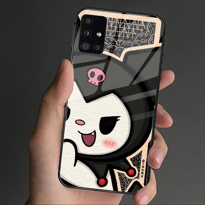 Ốp Điện Thoại Thủy Tinh Sanrio Kuromi Cho Samsung Galaxy A14 A16 A30 A22 A32 A33 A15 A35 A42 A55 A56 4G A52 A53 A54 A70 A71 A72 A73 5G