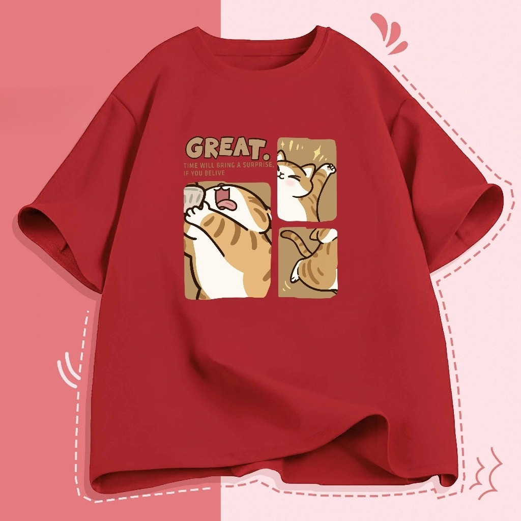 （Giao hàng 24h）Angela Áo thun Boxy form rộng Nam Nữ Unisex Họa tiết mèo hoạt hình dễ thương áo thun xịn 100% cotton